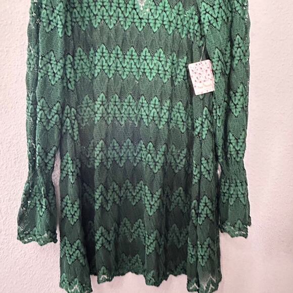 NEW Free People Simone Mock Neck Lace Mini Dress Emerald Green Small Goth Punk - Picture 6 of 9